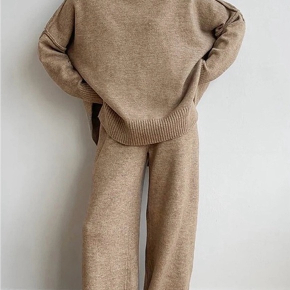 Commense Camel Knit Wide Leg Pants & Sweater Set - Picture 2 of 5